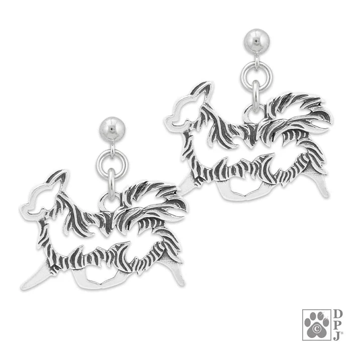 Chihuahua Longhaired Gaiting Body,  Sterling Silver Earrings - Image 2