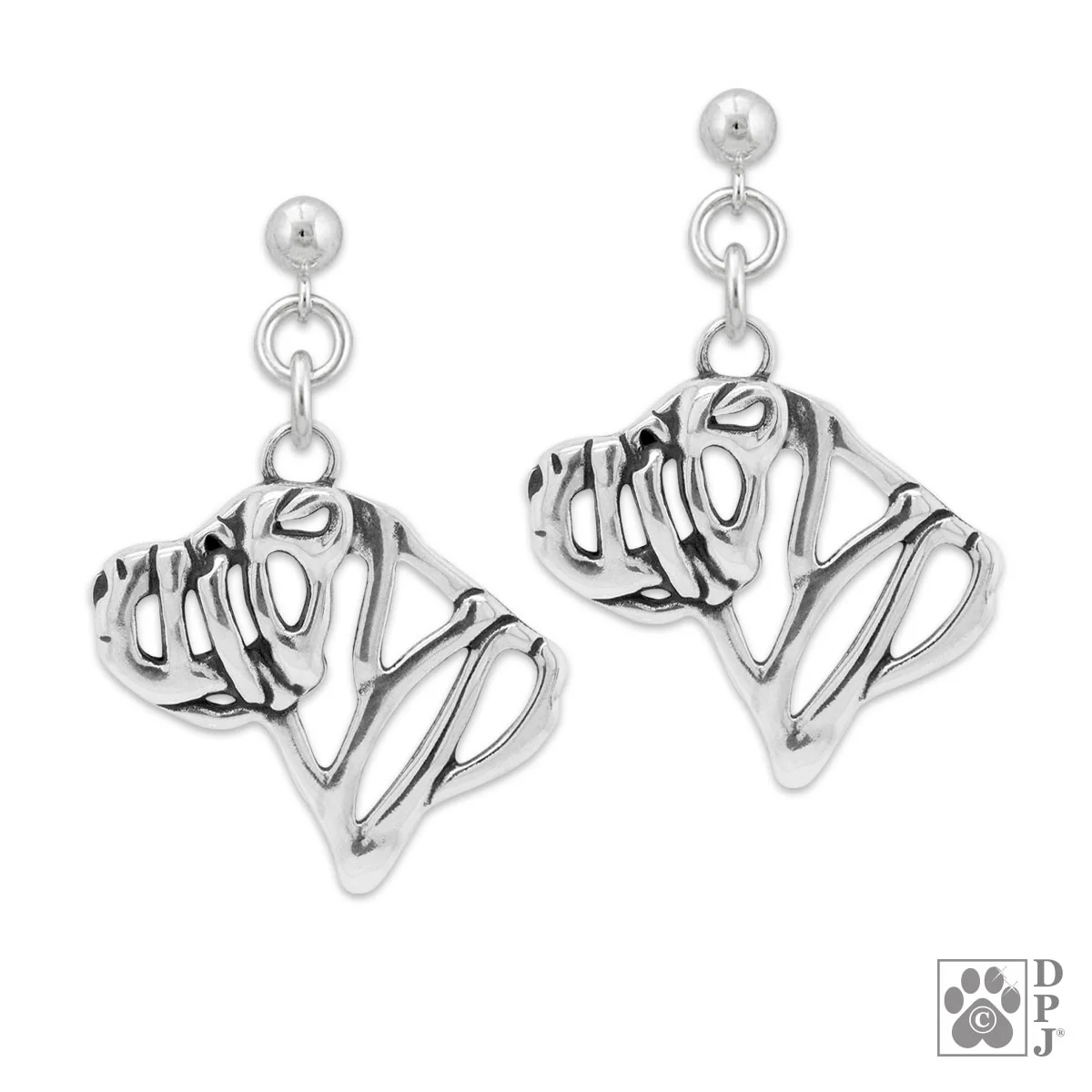 Sterling Silver Chinese Shar-Pei Head Earrings - Image 2