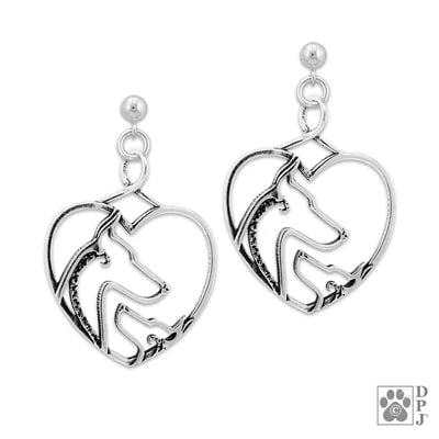 Doberman Pinscher Sterling Silver  Mom and Puppy Heart Earrings - Image 2