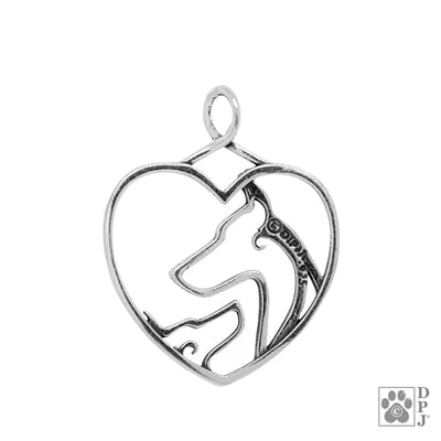 Doberman Pinscher Mom and Puppy  Sterling Silver Heart Pendant - Image 2