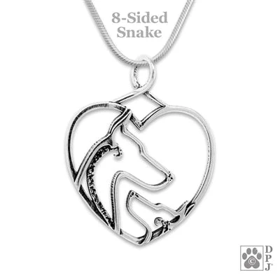 Doberman Pinscher Mom and Puppy  Sterling Silver Heart Pendant - Image 5