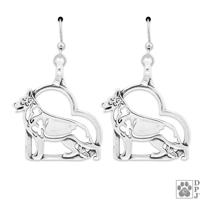 German Shepherd Dog in Heart Sterling Silver Earrings, Body - Image 2