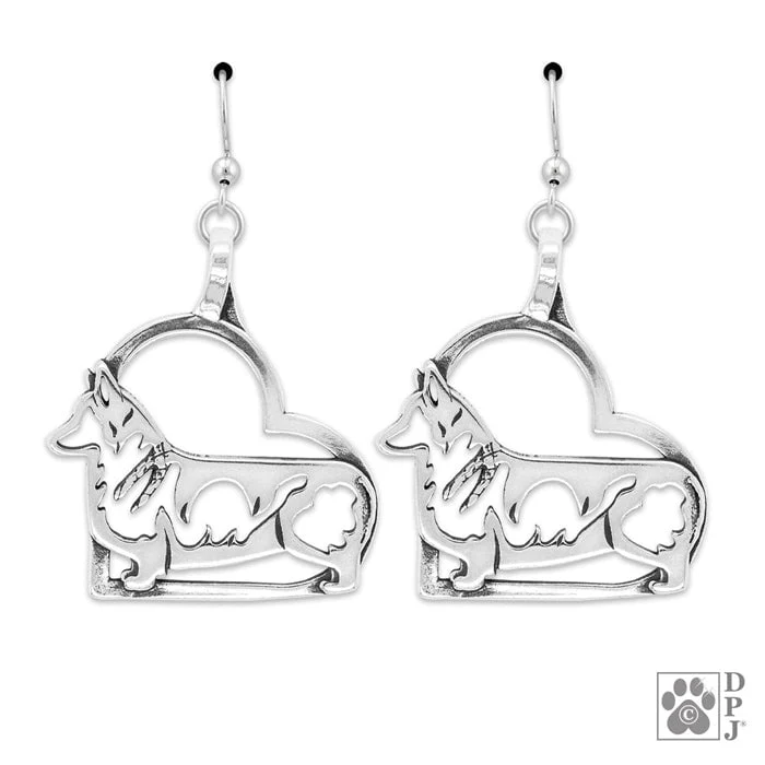Sterling Silver Pembroke Corgi in Heart Earrings, Body - Image 2