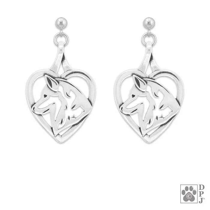 Sterling Silver Siberian Husky in Heart Earrings - Image 2