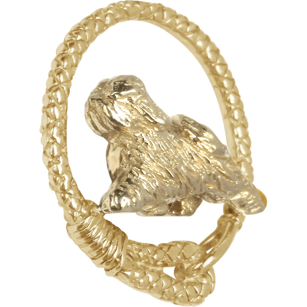 Solid 14K Gold Tibetan Terrier Leash Pendant - Image 2