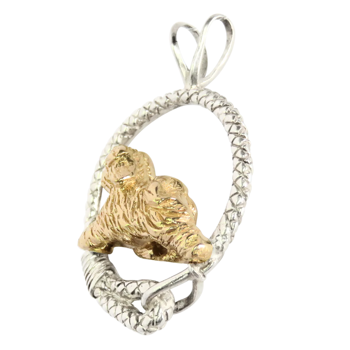 Solid 14K Gold Tibetan Terrier in Sterling Silver Leash Pendant - Image 3