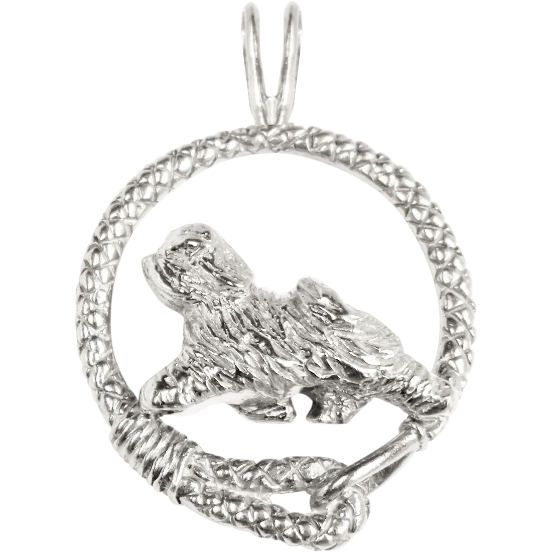 Tibetan Terrier in Solid Sterling Silver Leash Pendant