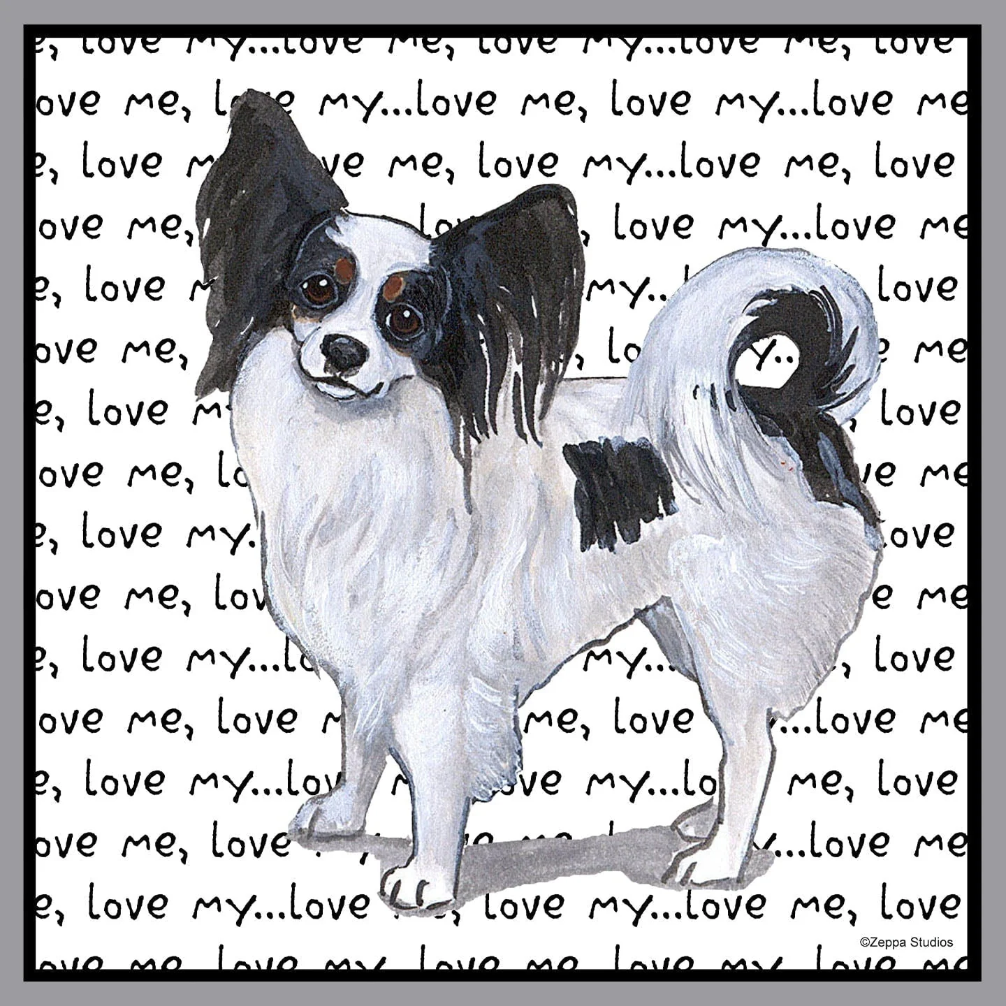 Tri-Color Papillon Love Text - Adult Unisex Crewneck Sweatshirt - Image 2