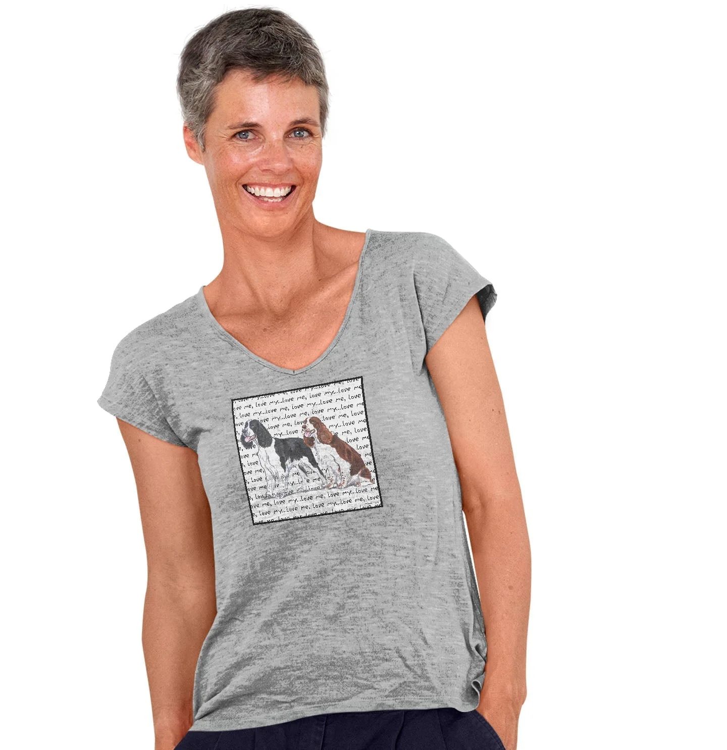 Two Springer Love Text - Women's V-Neck T-Shirt - Image 3