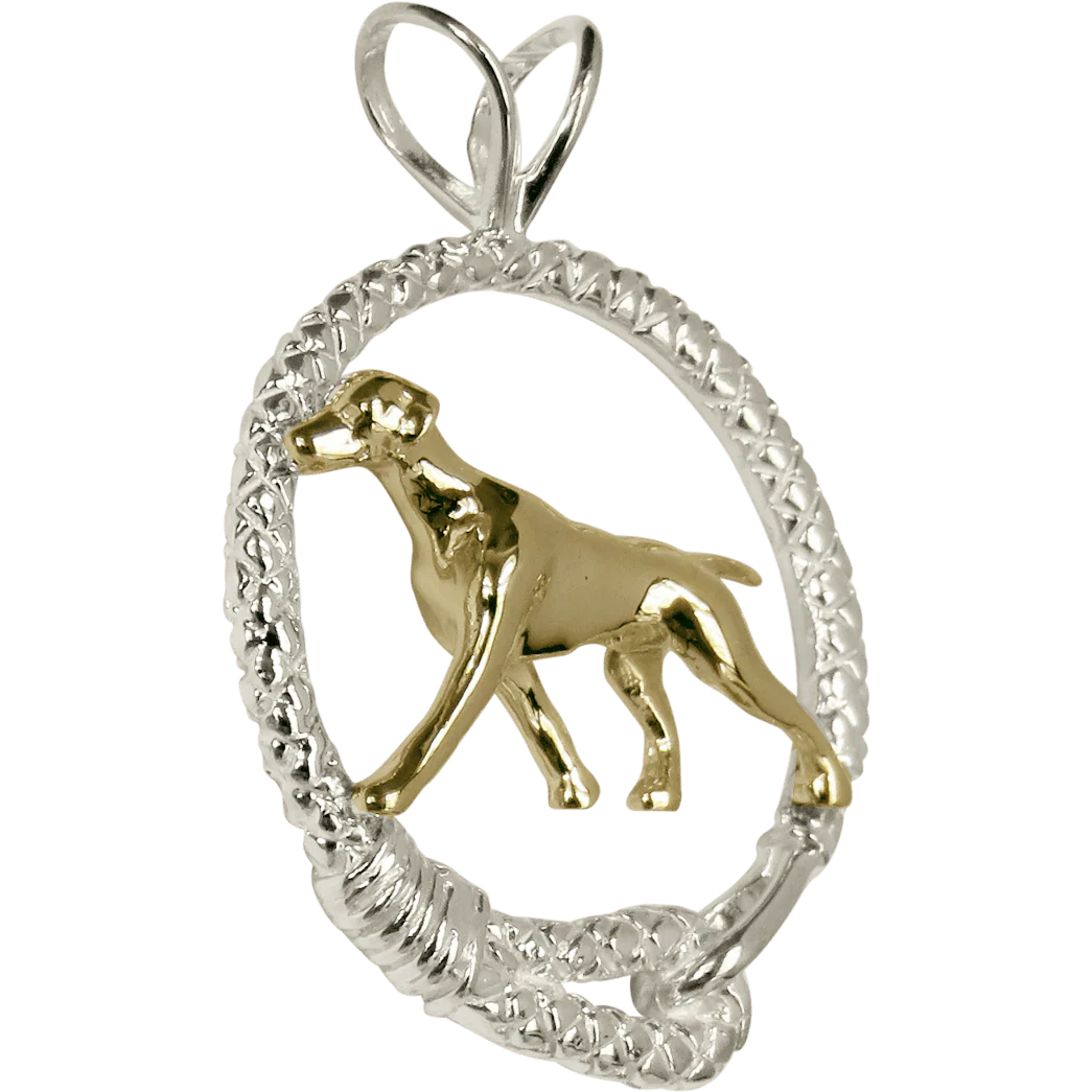 Solid 14K Gold Vizsla in Sterling Silver Leash Pendant - Image 2