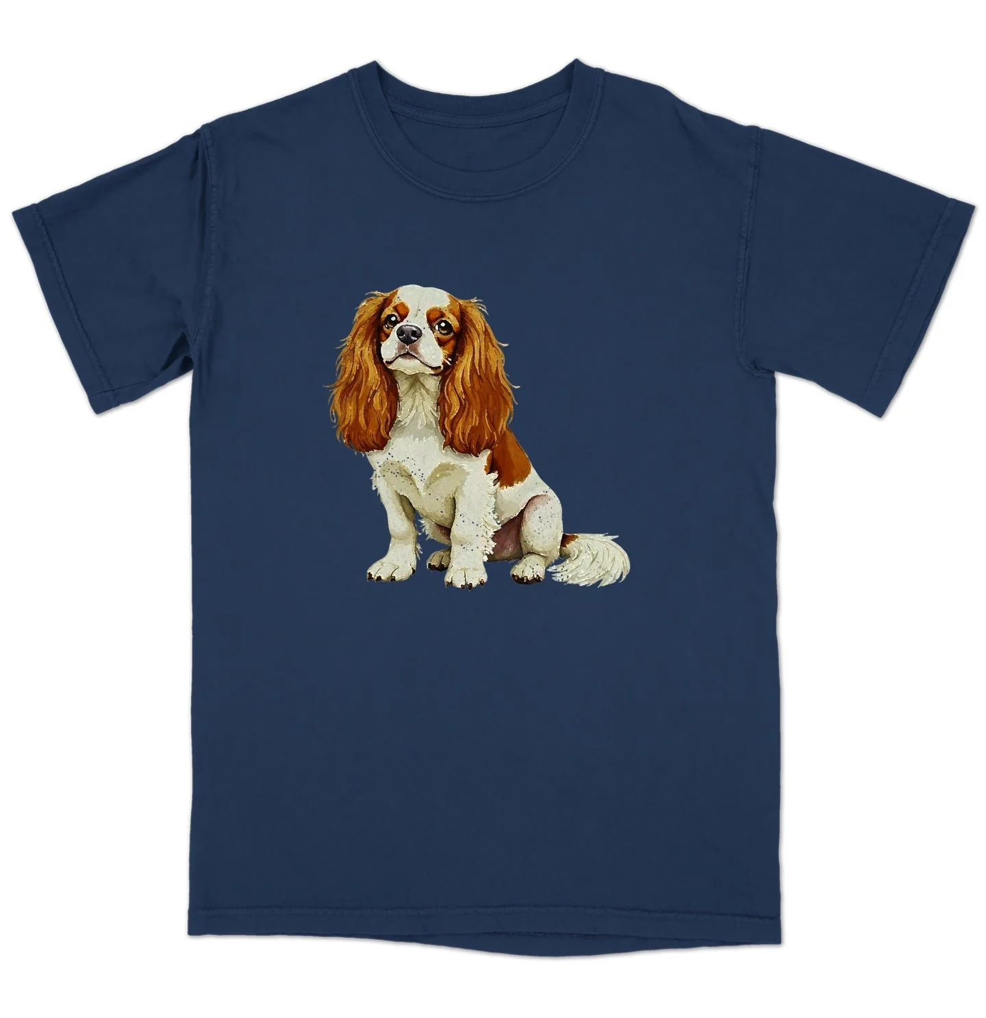 Watercolor Cavalier King Charles Spaniel (Blenheim) - Adult Unisex Garment-Dyed T-Shirt