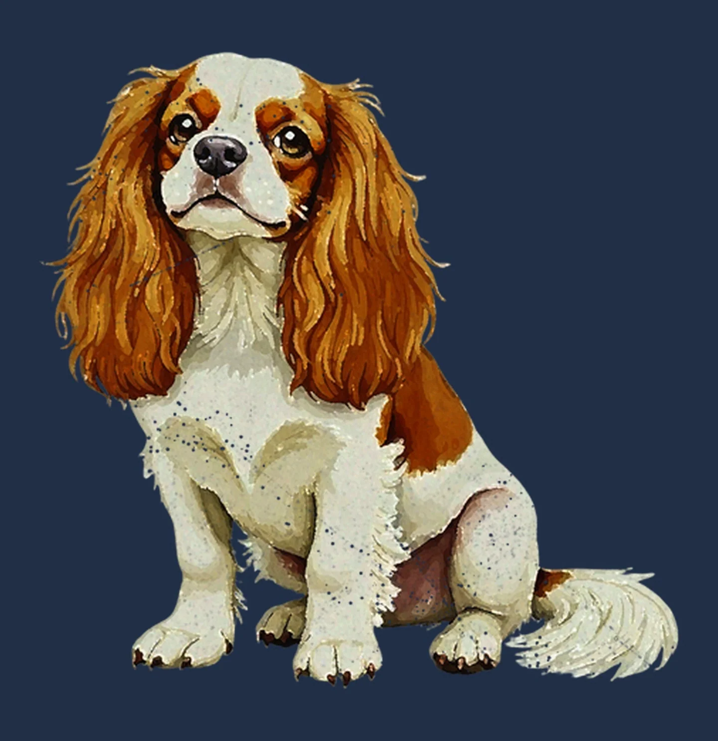 Watercolor Cavalier King Charles Spaniel (Blenheim) - Adult Unisex Garment-Dyed T-Shirt - Image 2