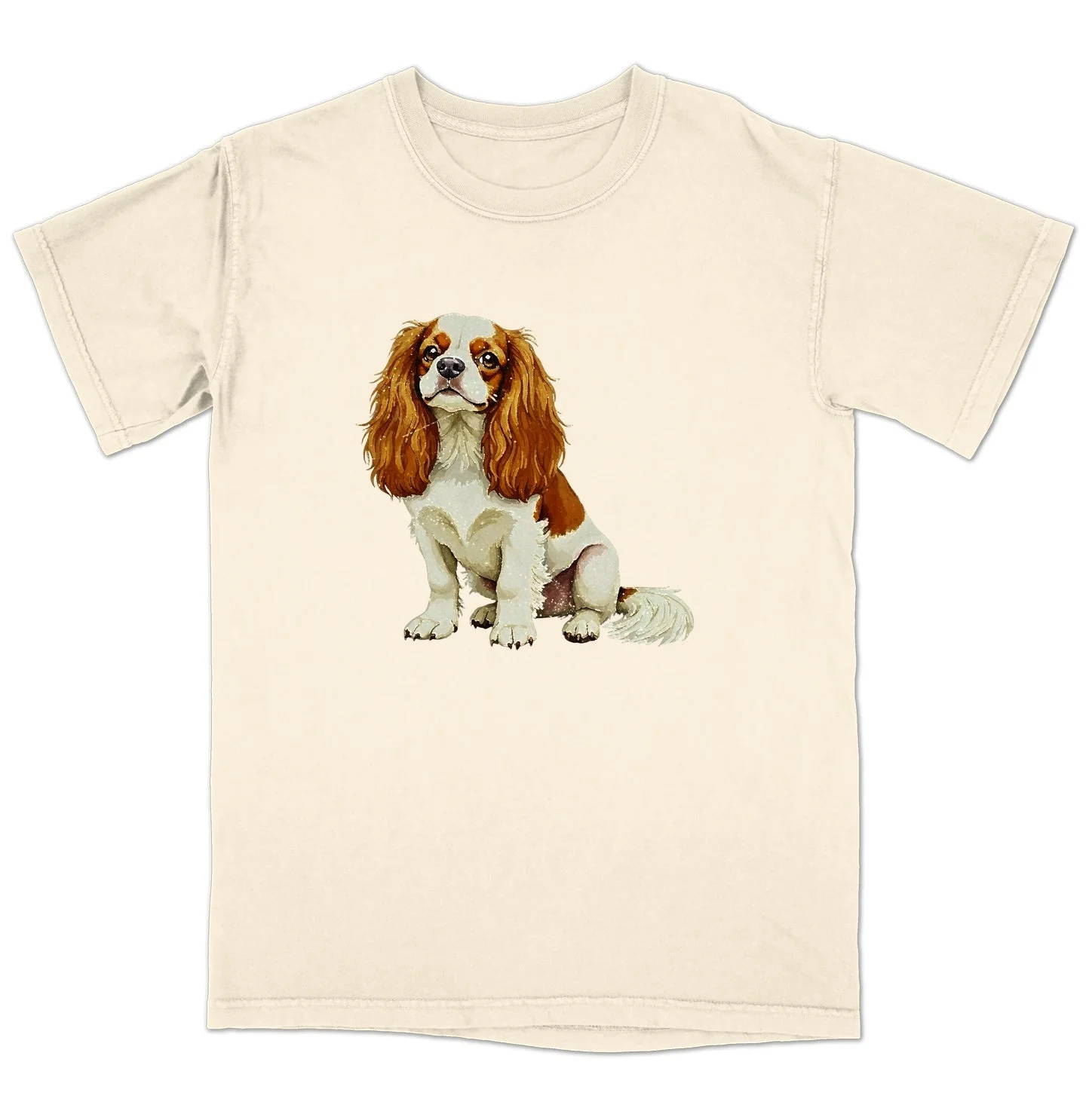 Watercolor Cavalier King Charles Spaniel (Blenheim) - Adult Unisex Garment-Dyed T-Shirt - Image 3