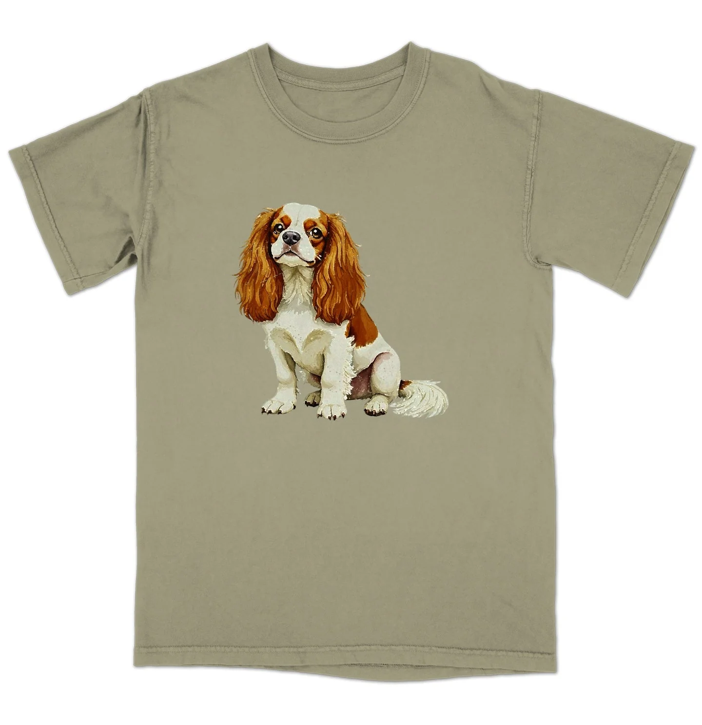 Watercolor Cavalier King Charles Spaniel (Blenheim) - Adult Unisex Garment-Dyed T-Shirt - Image 4