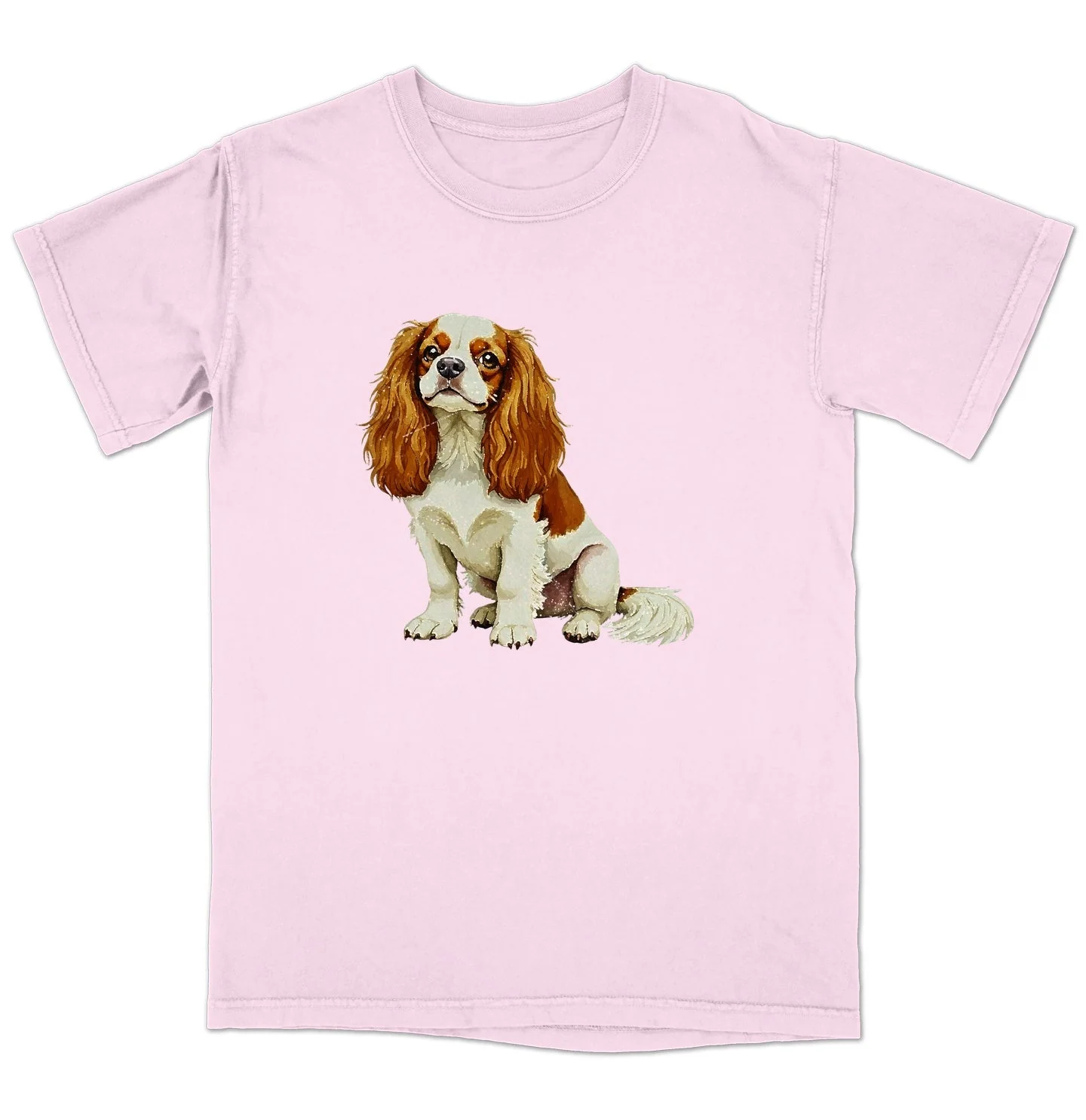 Watercolor Cavalier King Charles Spaniel (Blenheim) - Adult Unisex Garment-Dyed T-Shirt - Image 5