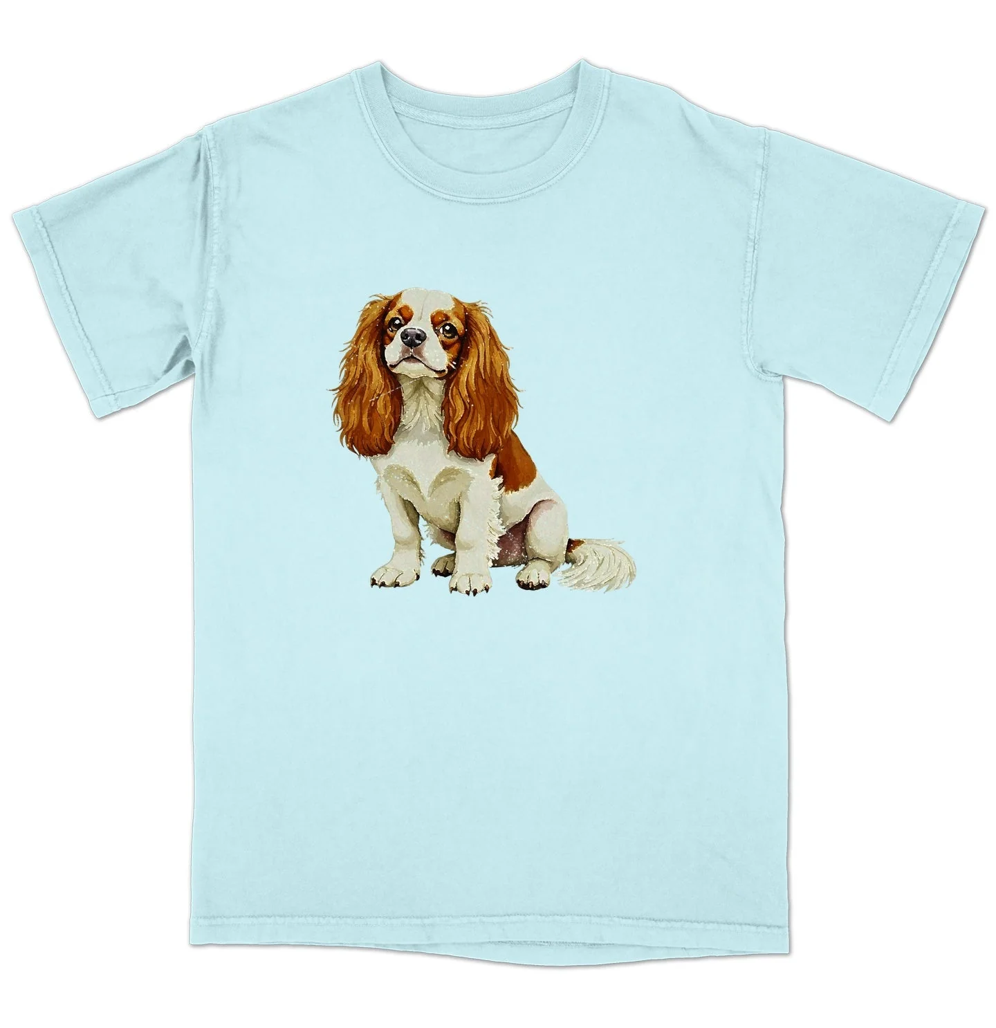 Watercolor Cavalier King Charles Spaniel (Blenheim) - Adult Unisex Garment-Dyed T-Shirt - Image 6