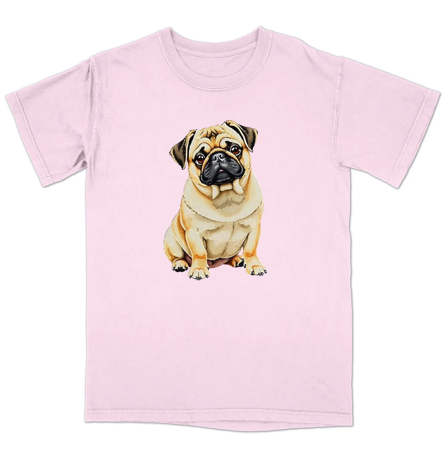 Watercolor Pug Adult Unisex T-Shirt - Image 5