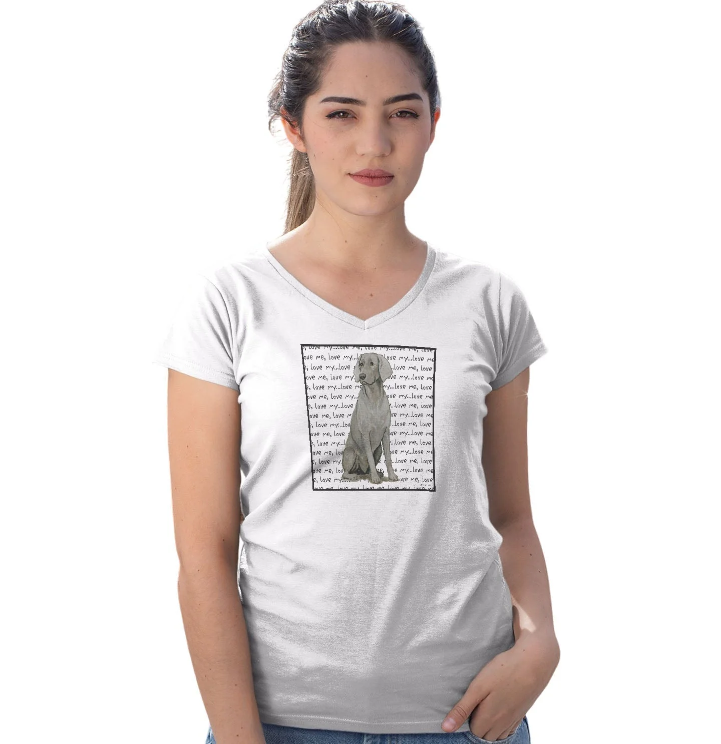 Weimaraner Love Text - Women's V-Neck T-Shirt - Image 3