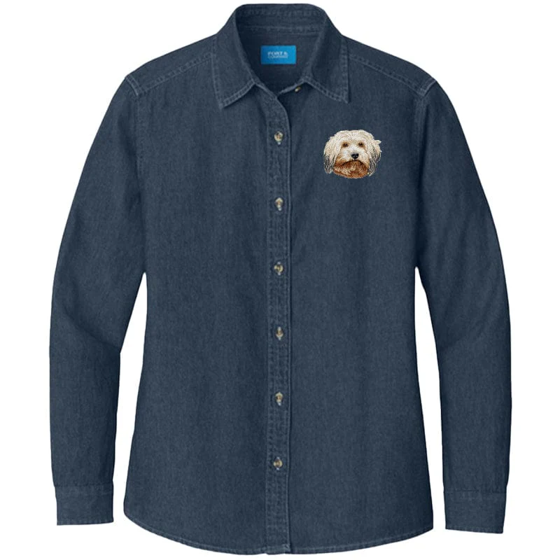 Havanese Embroidered  Women's Denim Shirt - Image 2