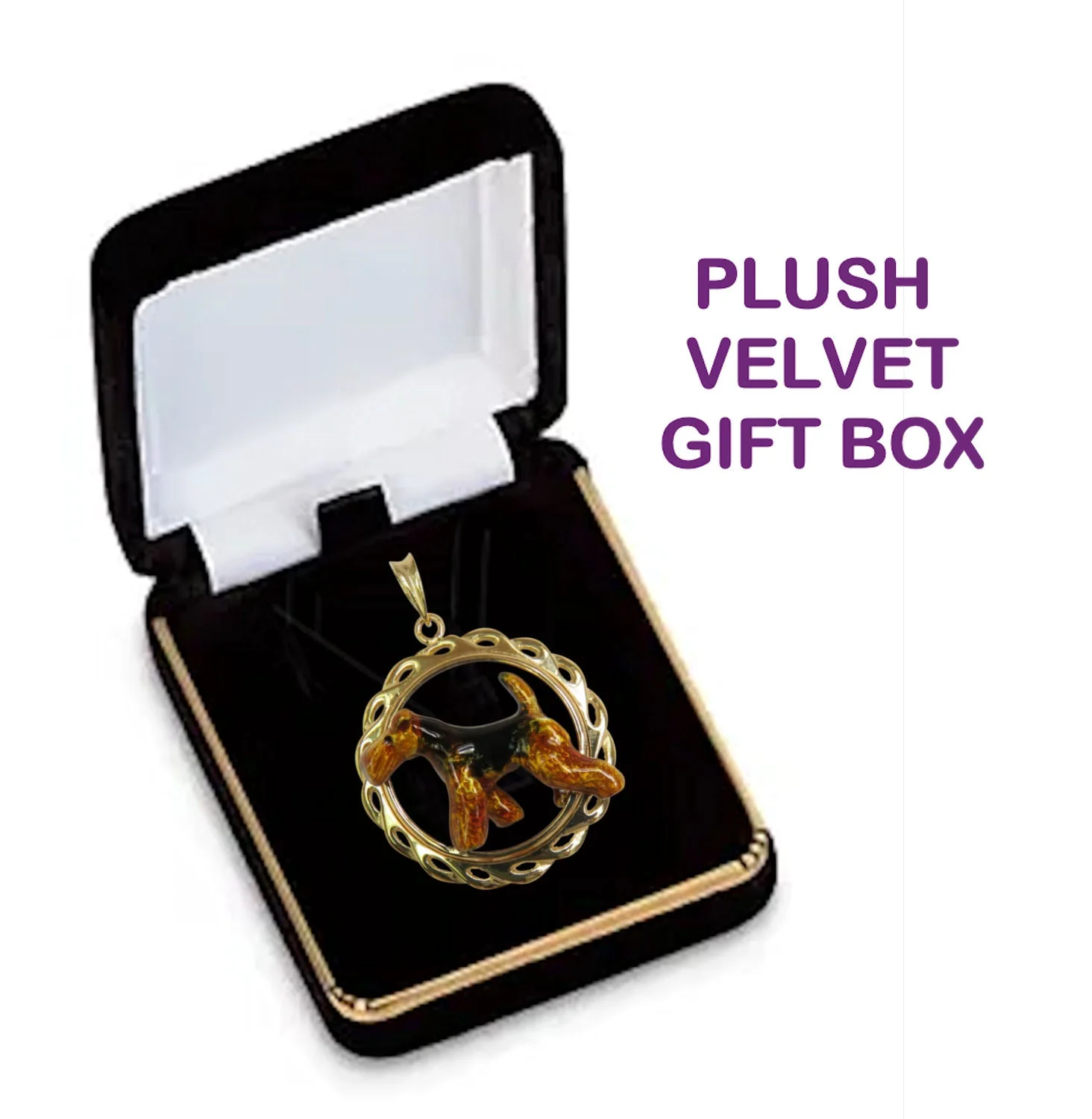 Welsh Terrier in 14K Gold Circle Wave Pendant Custom Enamel - Image 4