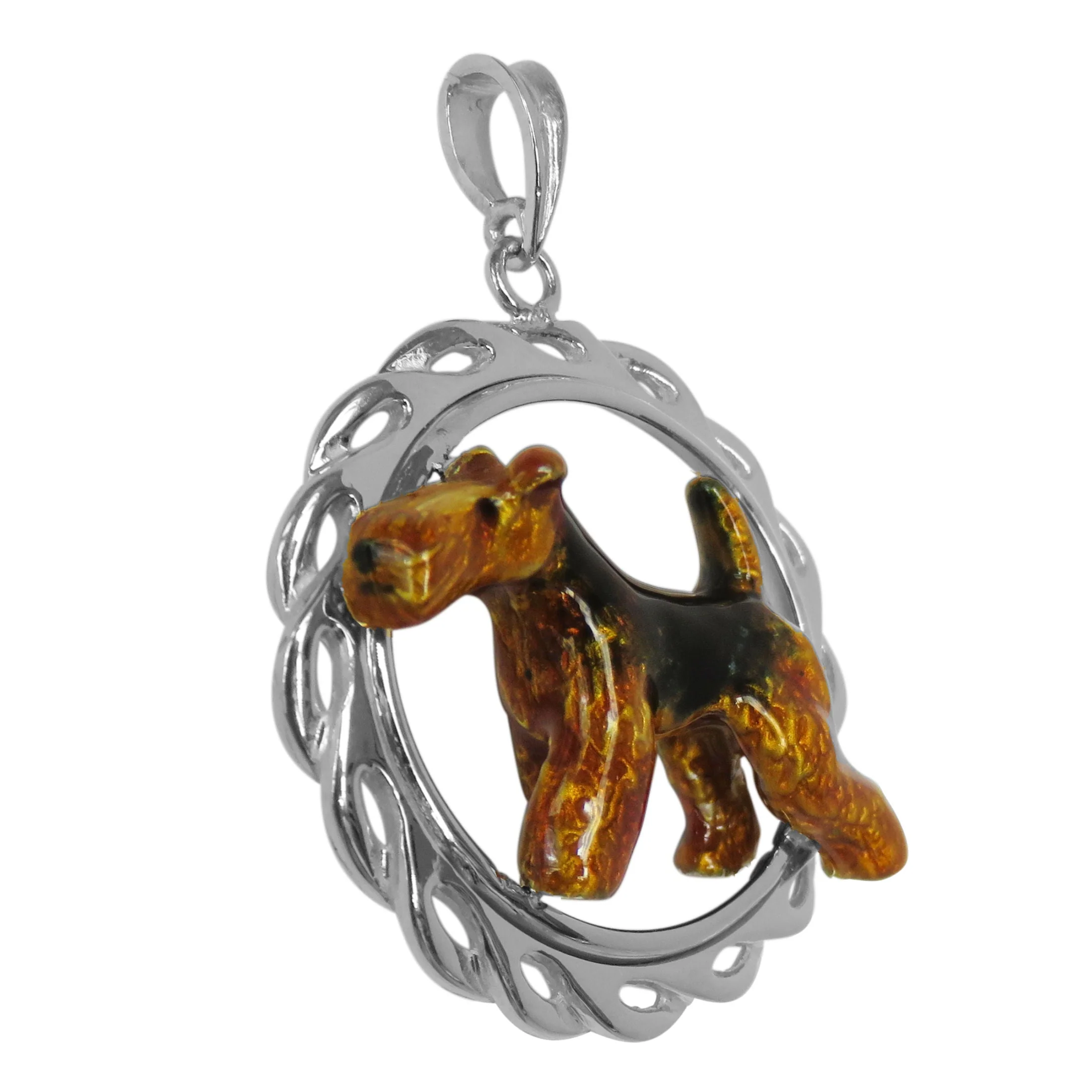 Welsh Terrier in Sterling Silver Circle Wave Pendant Custom Enamel - Image 2