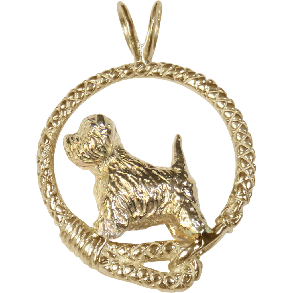 Solid 14K Gold West Highland White Terrier Leash Pendant