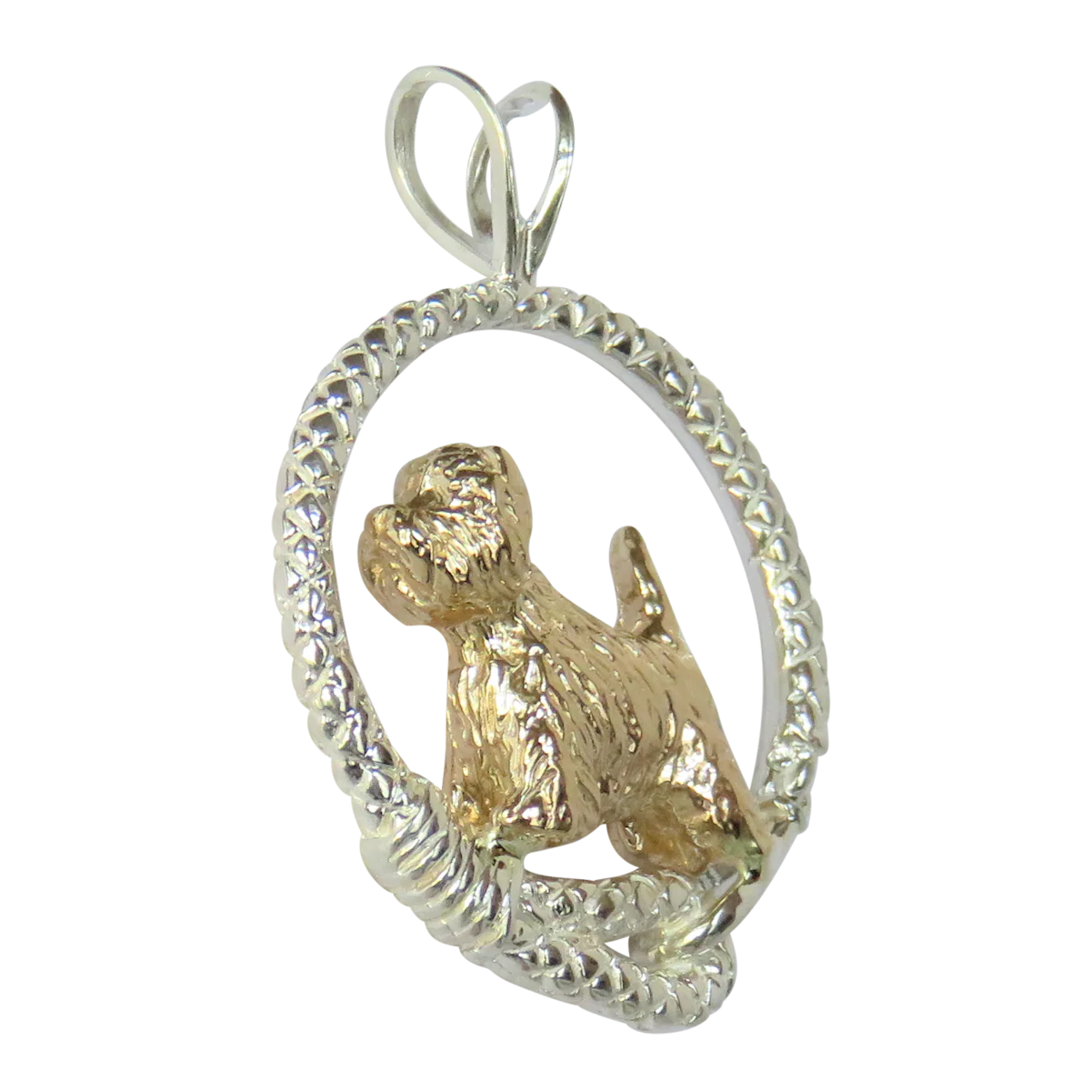 Solid 14K Gold West Highland White Terrier in Sterling Silver Leash Pendant - Image 2