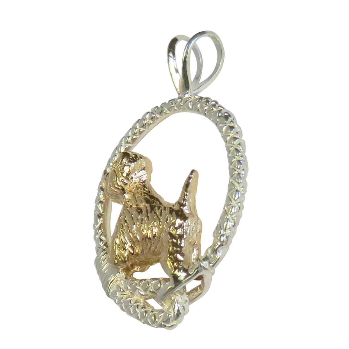 Solid 14K Gold West Highland White Terrier in Sterling Silver Leash Pendant - Image 3