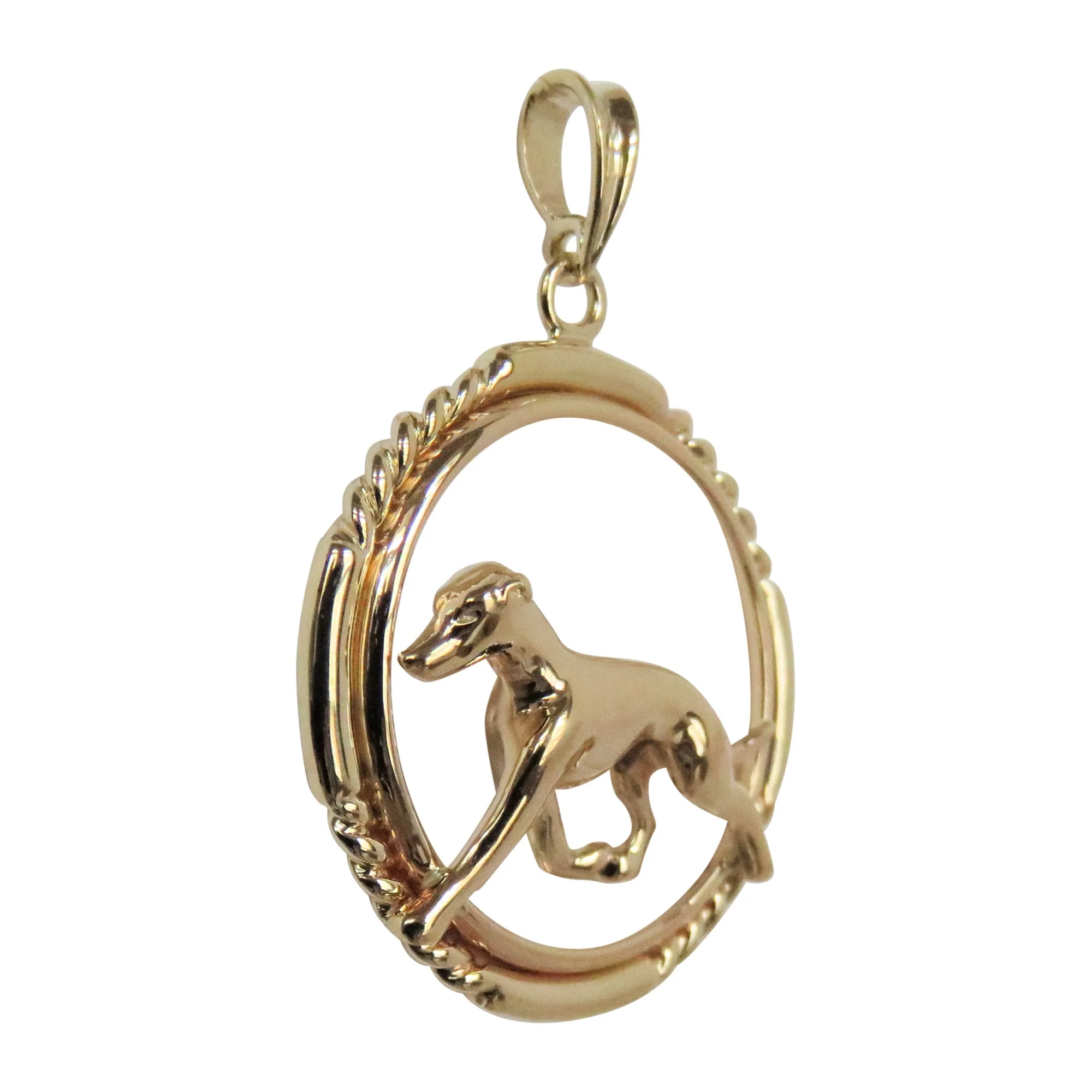 Whippet in 14K Gold Braided Circle Pendant - Image 2