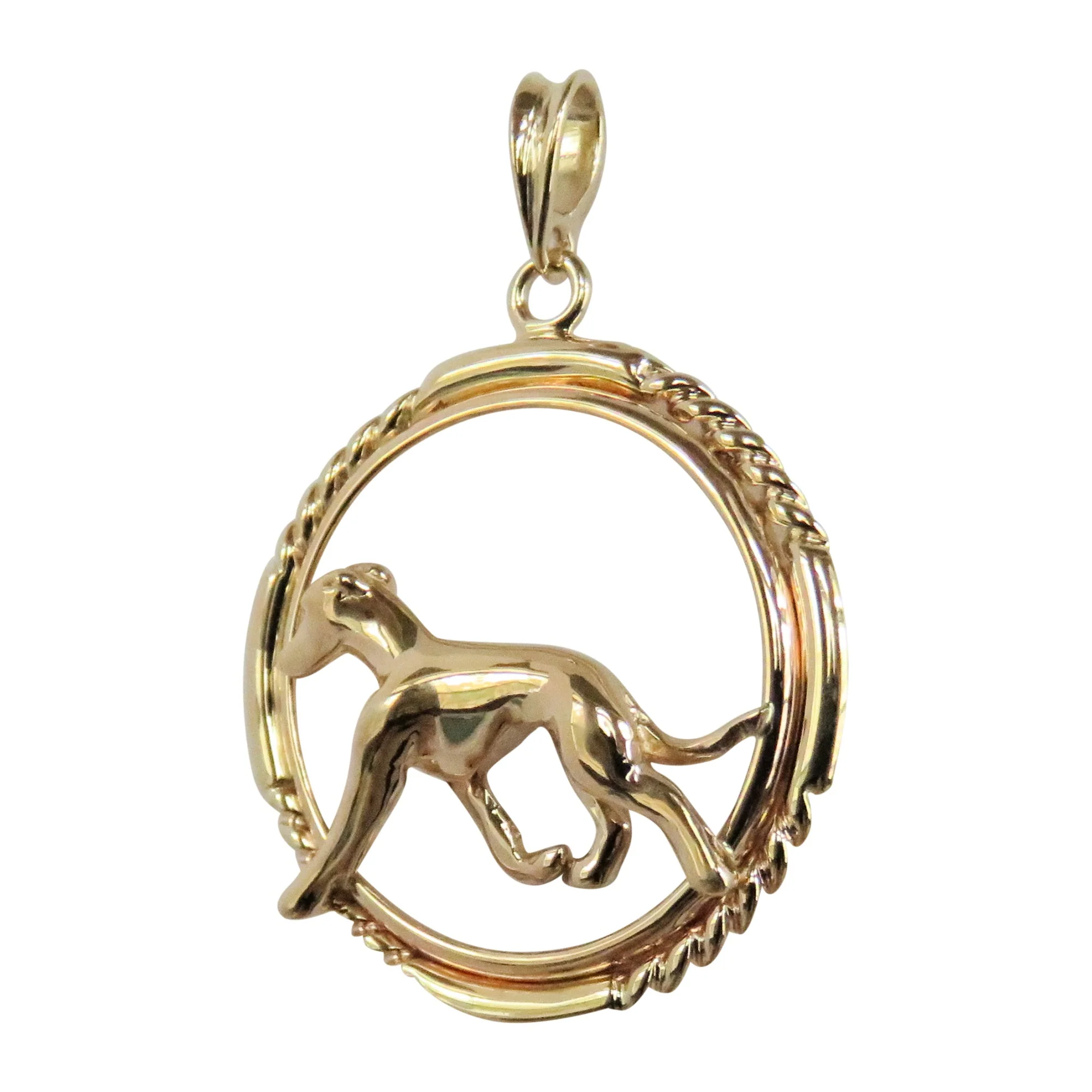 Whippet in 14K Gold Braided Circle Pendant - Image 3