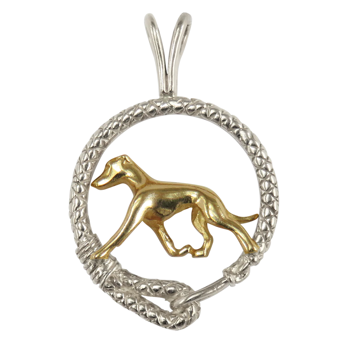 Solid 14K Gold Whippet in Sterling Silver Leash Pendant