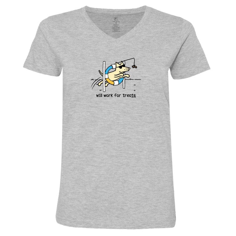 Will Work For Treats - Ladies T-Shirt V-Neck - Image 3