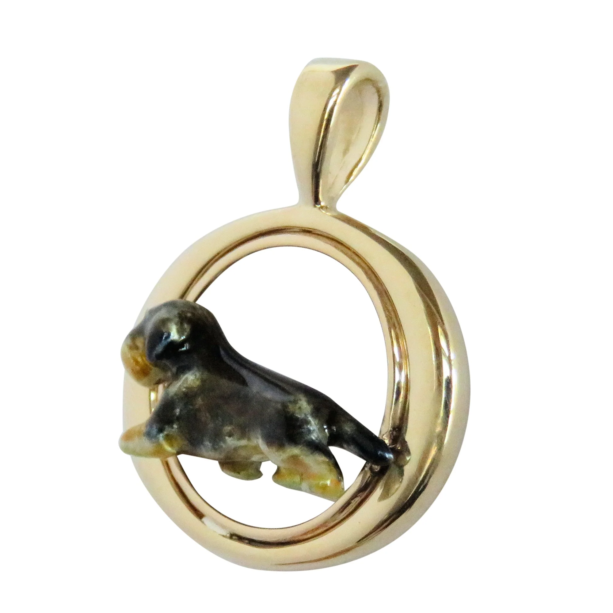 Wirehaired Dachshund  Custom Enamel in 14K Gold Tapered Oval Pendant - Image 2