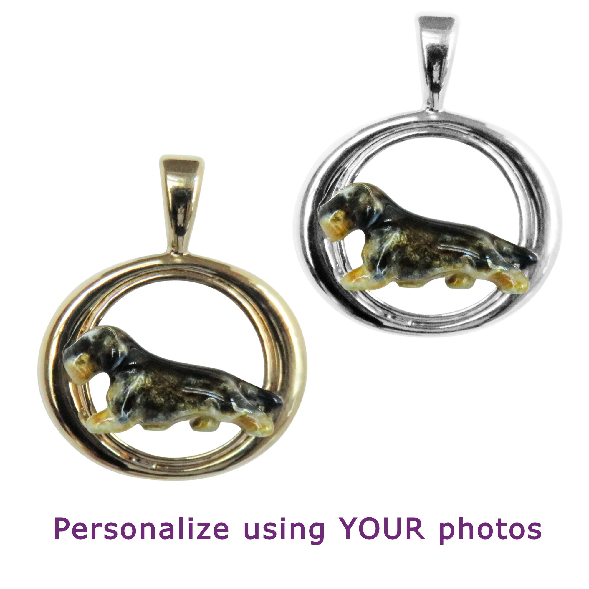 Wirehaired Dachshund  Custom Enamel in 14K Gold Tapered Oval Pendant - Image 5