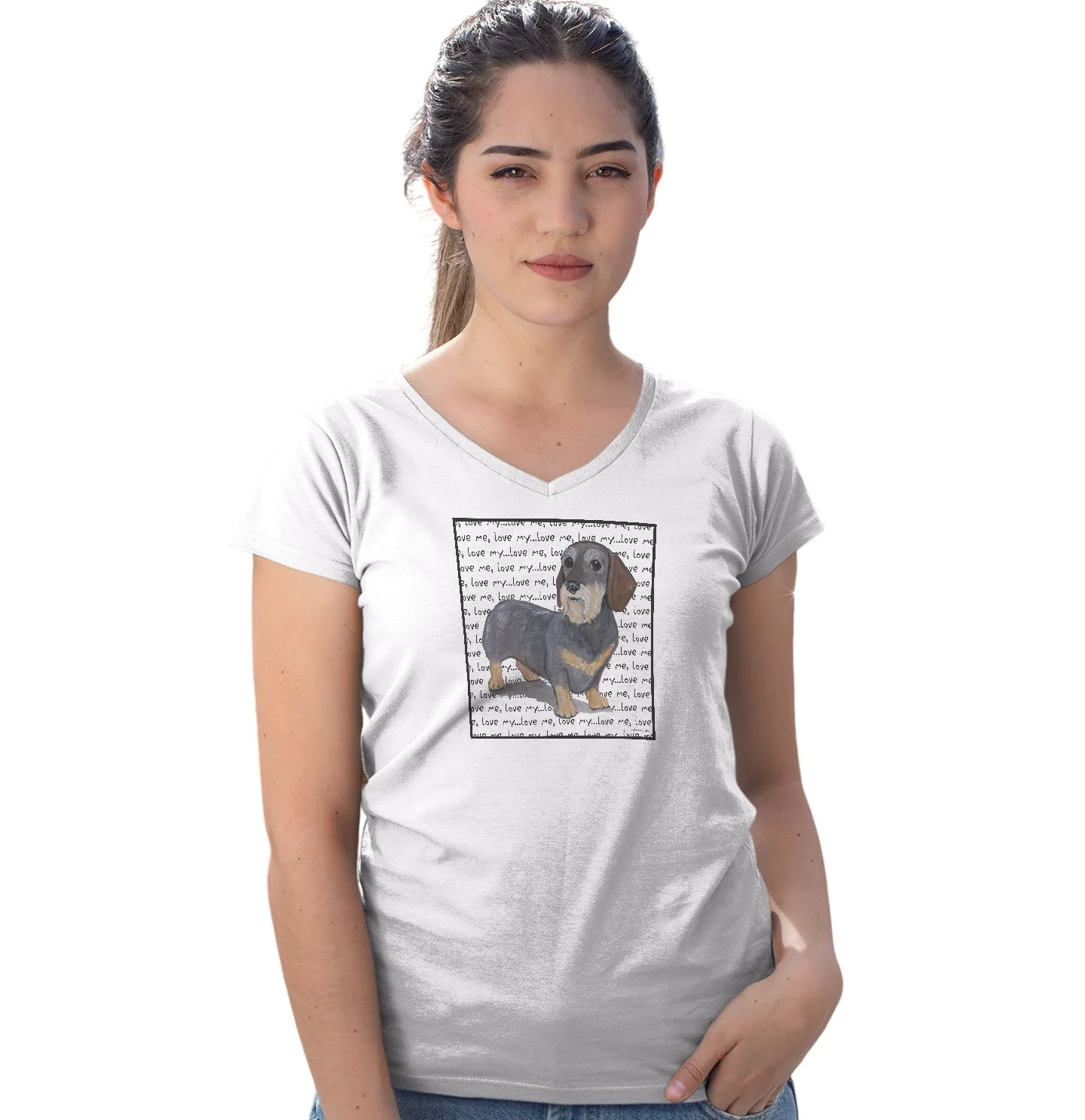 Wire Haired Dachshund Love Text - Women's V-Neck T-Shirt - Image 3