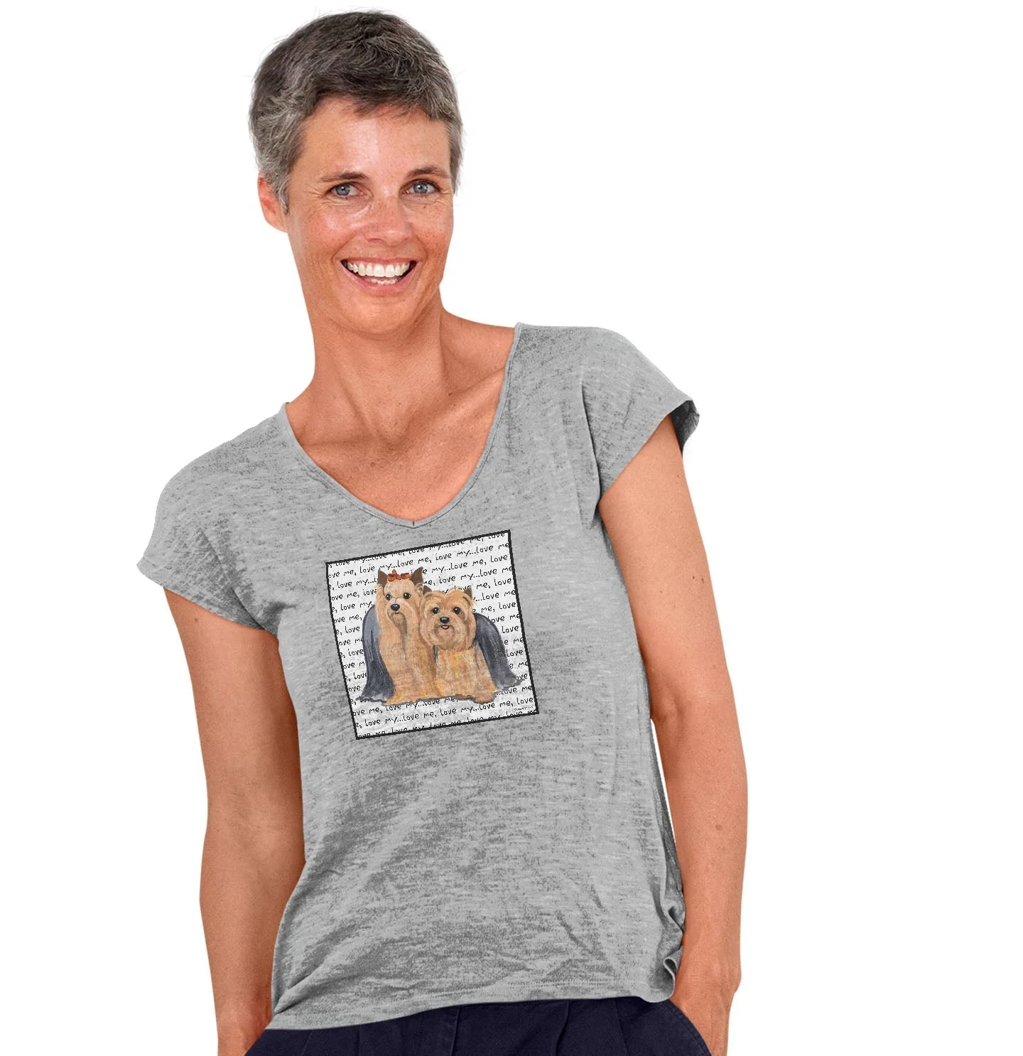 Yorkshire Terrier Love Text - Women's V-Neck T-Shirt - Image 3