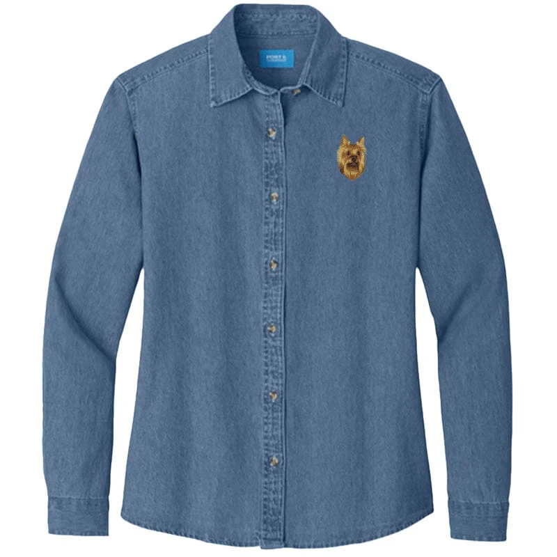 Yorkshire Terrier Embroidered Women's Denim Shirt